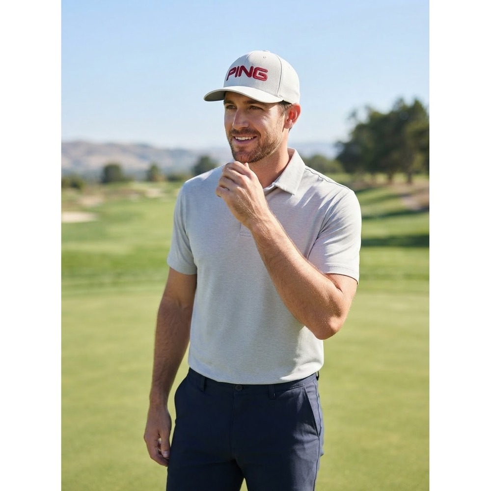 Ping Men S-M White Red Flexfit Sensorcool Golf Hat Dad Cap Gorpcore Sporty
